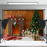Lofaris Braun Holz Wand Kamin Drinnen Weihnachten Hintergrund